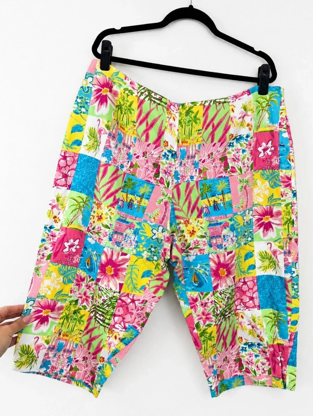 Vintage Y2k Maren Sport Woman 22W Tropical Patchwork Capri Pants Retro Resort